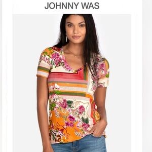 JOHNNY WAS Women's V-Neck Floral Top Small